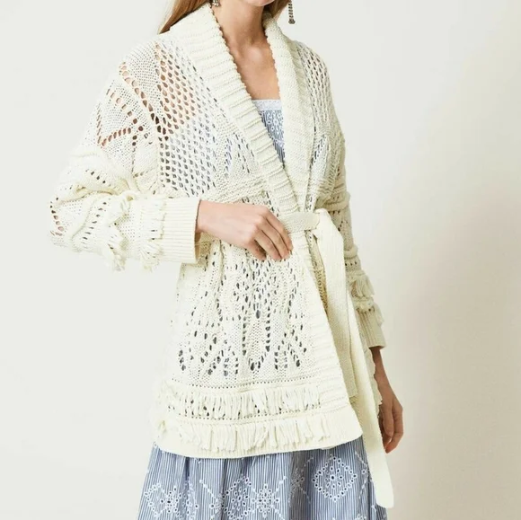 NWT TWINSET MILANO LACE FRINGE CARDIGAN JACKET S